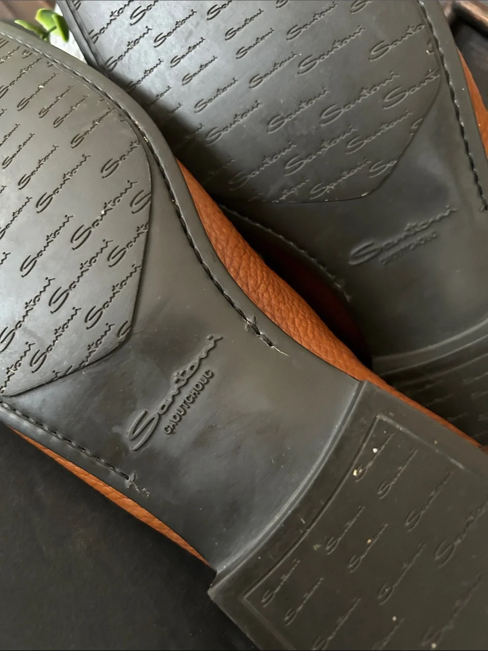 Santoni Men's Cognac Pebbled Leather Penny Loafers